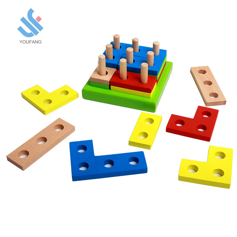 YF-M602 Wooden Large tower early educational intelligent Garden Game Geometric building blocks for kids