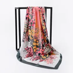 High-end Classical Women Flower Print Female Square Shawl Scarf