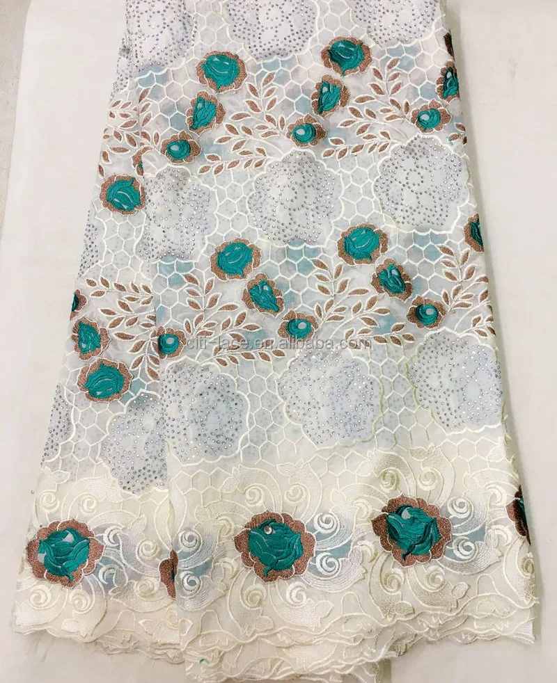 Big heavy 100% cotton printed dry lace voile fabric With Stones J843-5