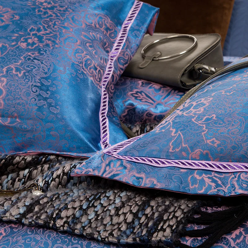 King and Queen Adult 100% Cotton Woven  Girls and Bopy Satin  Silk Home Linen Luxury Jacquard Bedding Set