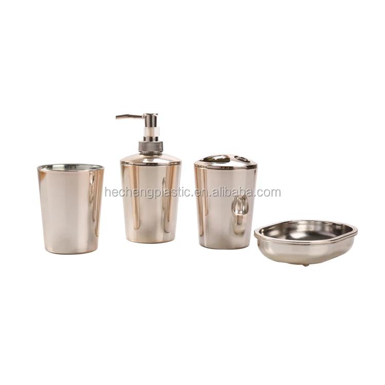 
cheap price hotel soap bottle toothbrush holder 4pcs plastic bathroom sets accessories electroplate workmanship 