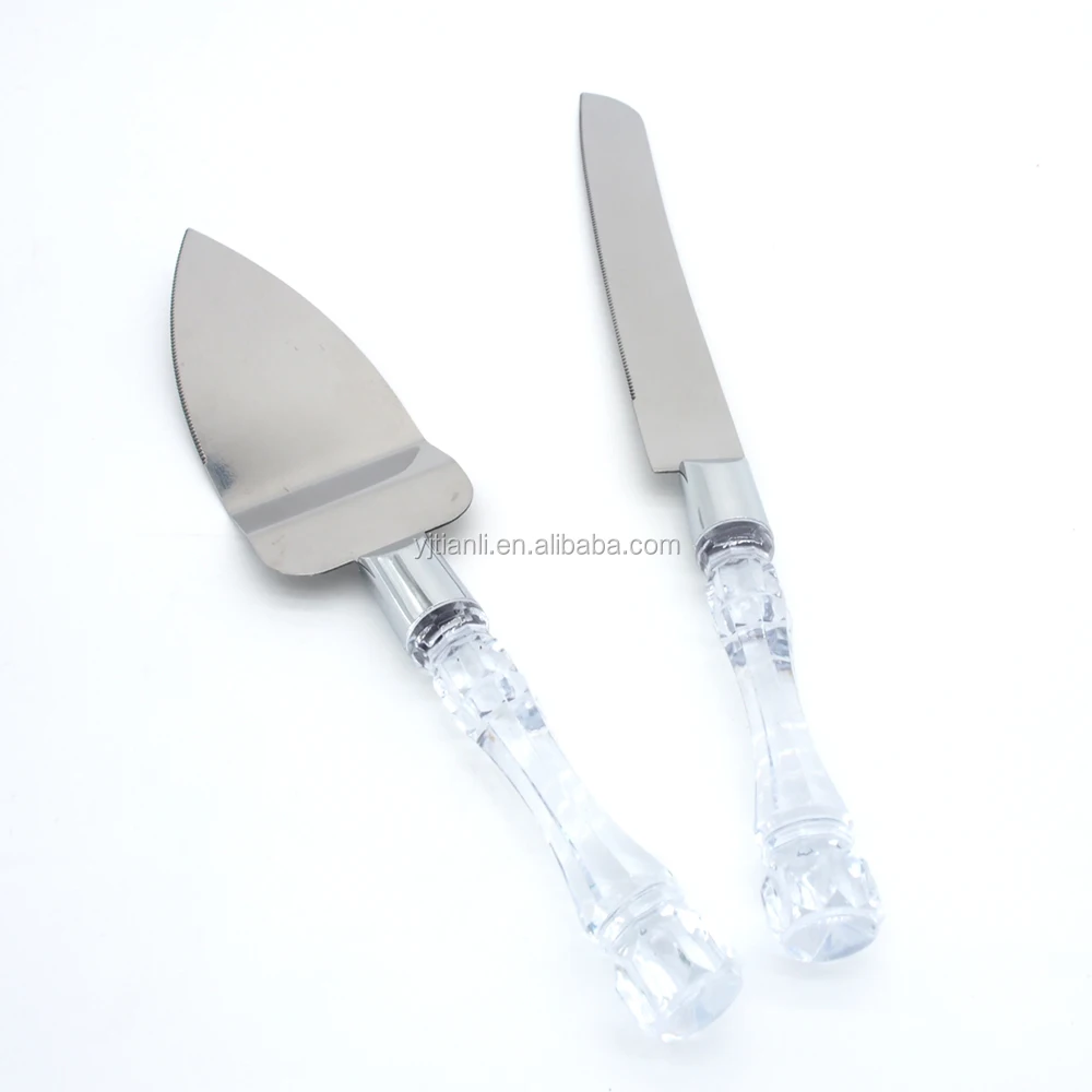 hot sell high quality wedding cake knife and server set with clear handle