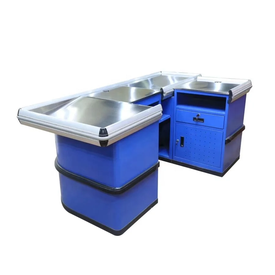 Custom Automatic Checkout Counter/ Supermarket Cashier Desk With Shopping Bag Hook