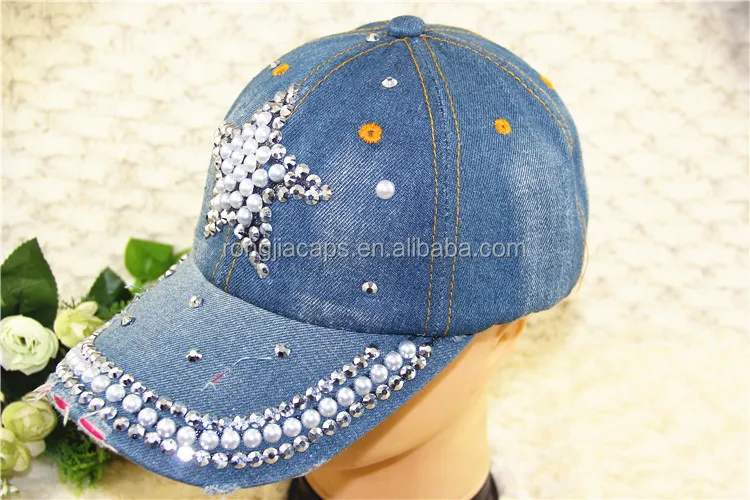 0918030 Women denim Sequins baseball cap Rhinestone bones hats and caps lady spring hat