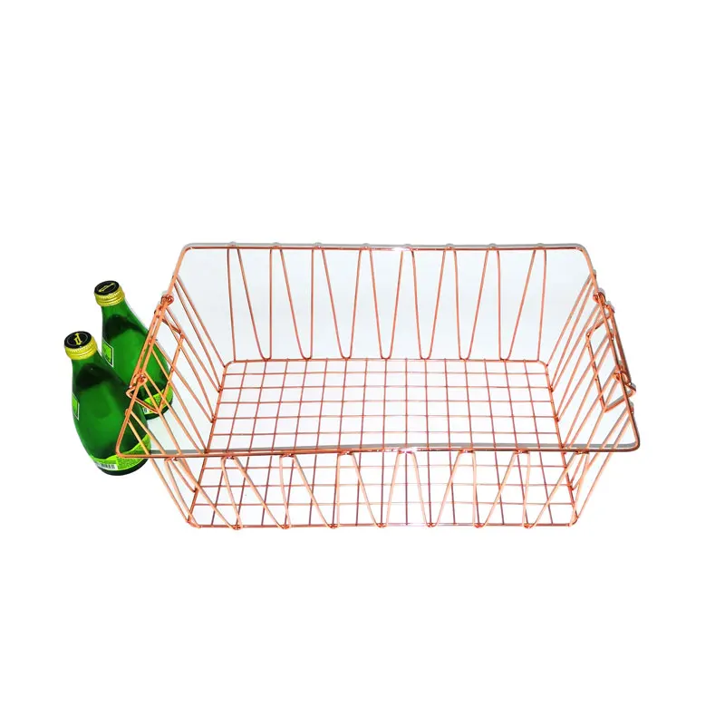 Home Gold Decorative Clothes Storage Basket Square Mesh Grid Metal Wire Basket