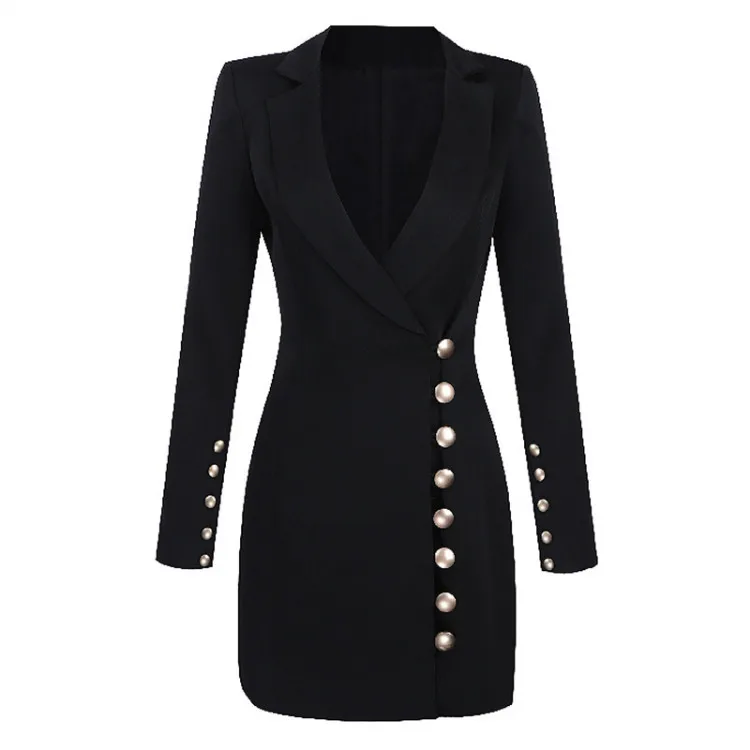 Low Moq Clothing Manufacturer Elegant Lapel Collar Long Sleeve OL Blazer Mini Dress