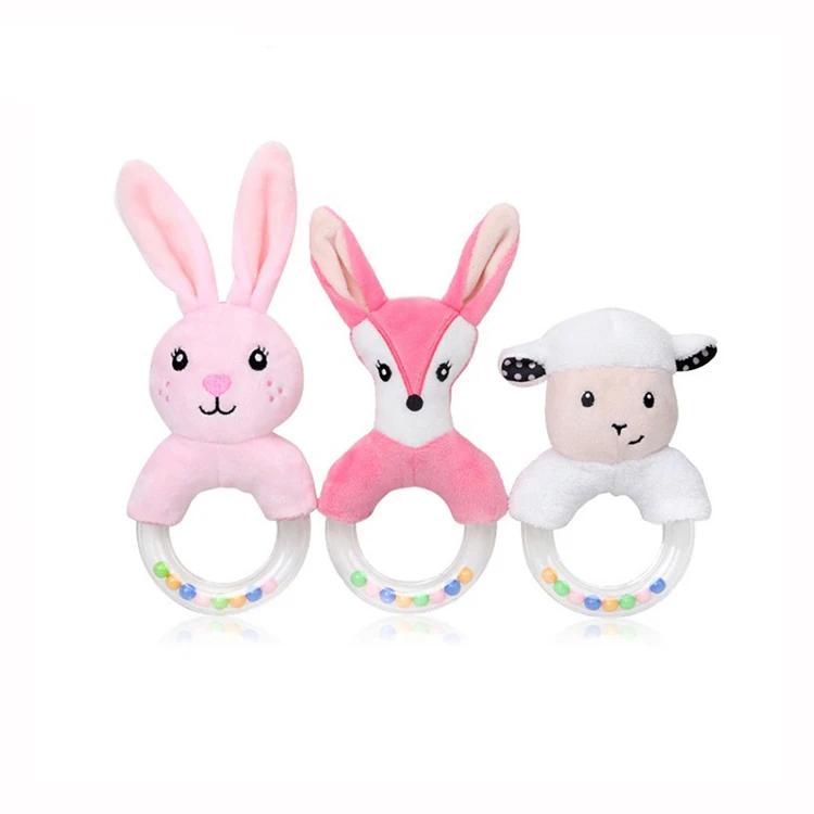 Sheep Fox Rabbit Loop Plastic Rattle Ring Babies toy B004