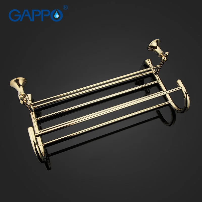 
GAPPO Top Quality Gold Wall Mounted Bathroom Shelves Bathroom Shelves restroom shelf Hardware Accessories in two hooks G1424 