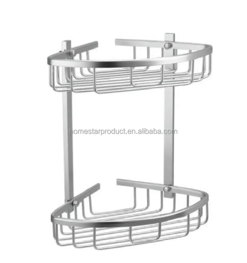 
2 tiers corner shower basket brushed stainless steel finish 