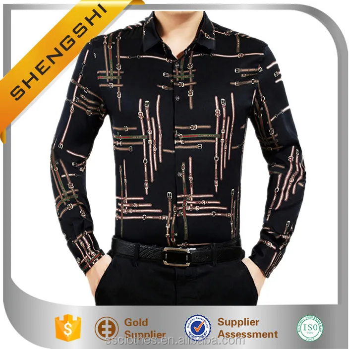
Chinese men New fashion design breathable material printed silk shirts 