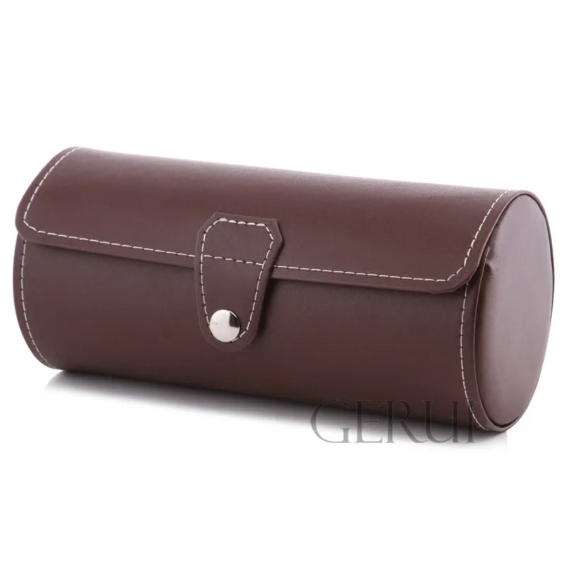 Travel Portable Round Tin Mens Watch Gift Box Leather Rolling Watch Travel Case