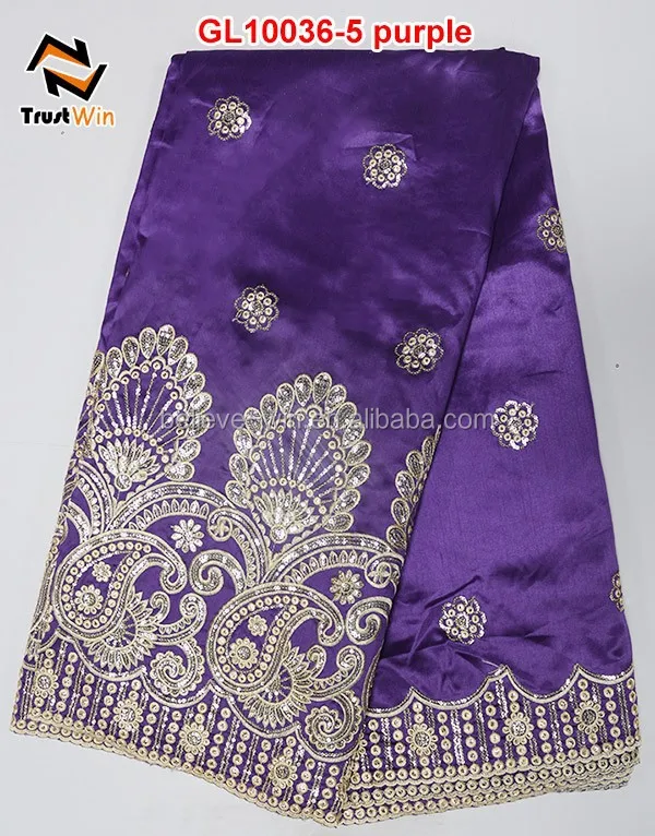 Nigerian lace gold flower lace george fabric for garment GL10036 purple