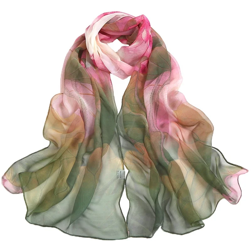 Wholesale Long Spring Summer Autumn Sunscreen Transparent Dyed Color Lotus Thin Italian Silk Beach Towels Shawl Neck Scarf