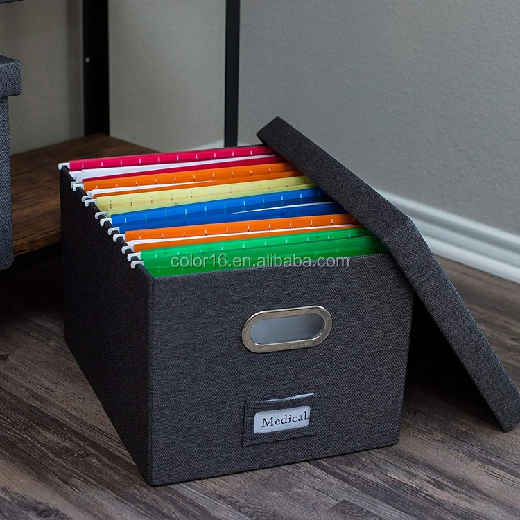 
Cheap price custom linen non woven fabric office medical home use organizer file storage box with lid 