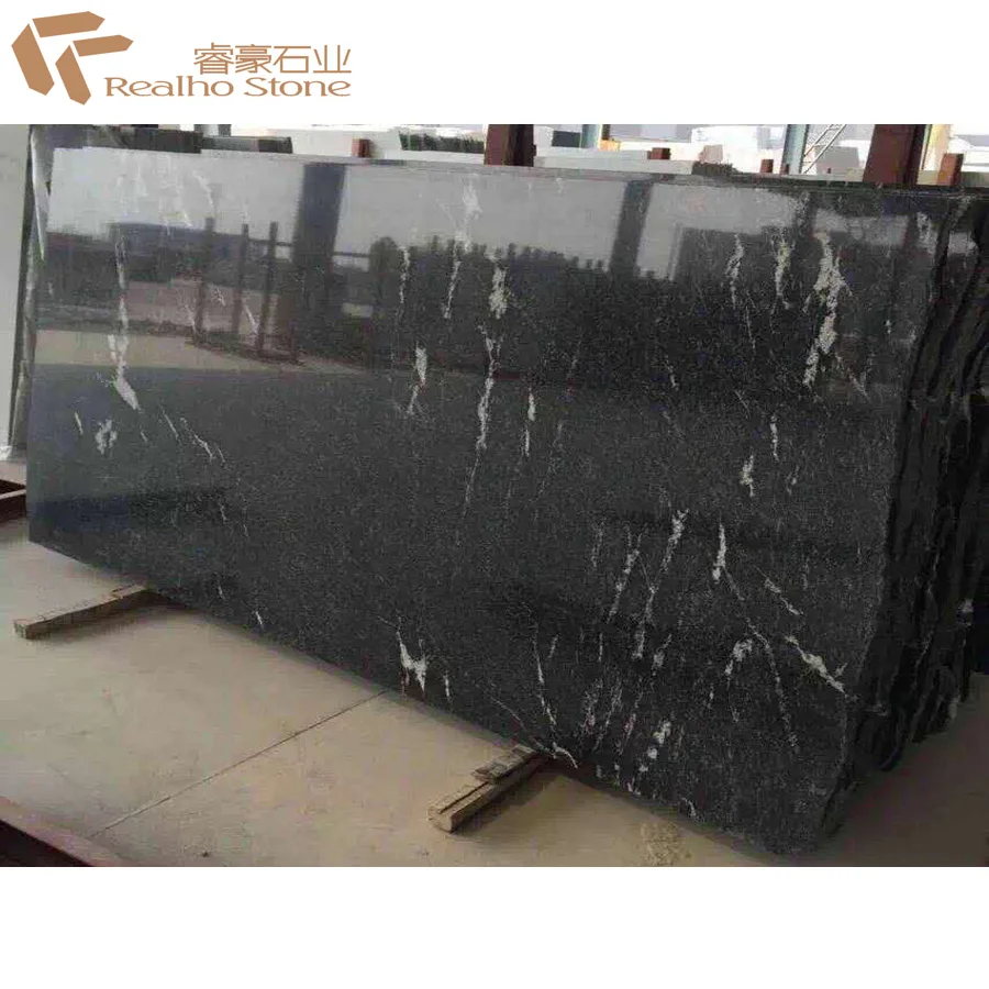 
Cutter Size Flamed / Polished Slabs Milky Way Black Granite With White Veins 