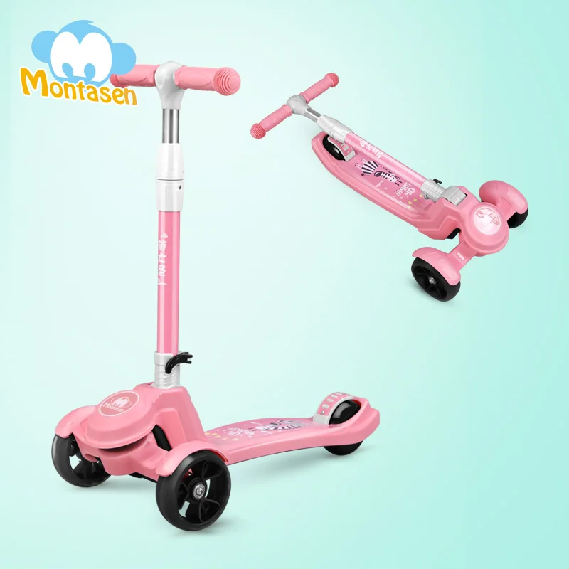 
Montasen M8003 Hot Sale Plastic Flashing Wheels Foldable Stable Gravity Steering 3 Wheels Scooter Child Scooter 