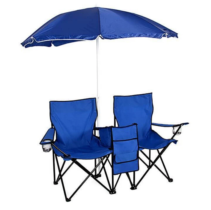 Portable Folding Beach Camping Double Chair ,Table Beach Chair Sun Outdoor Shade With Umbrella