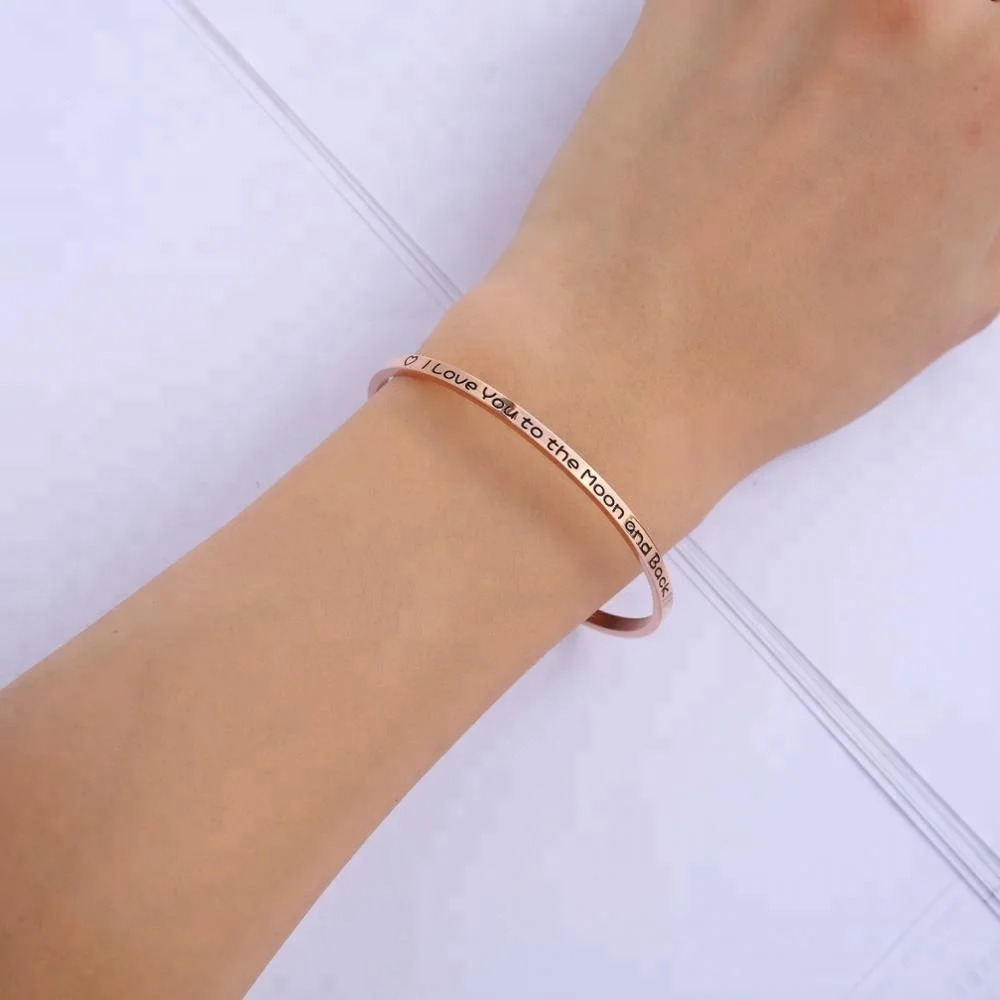 4mm Plain Stainless Steel Bangle Inspirational Bracelet Custom Engraved Message Cuff