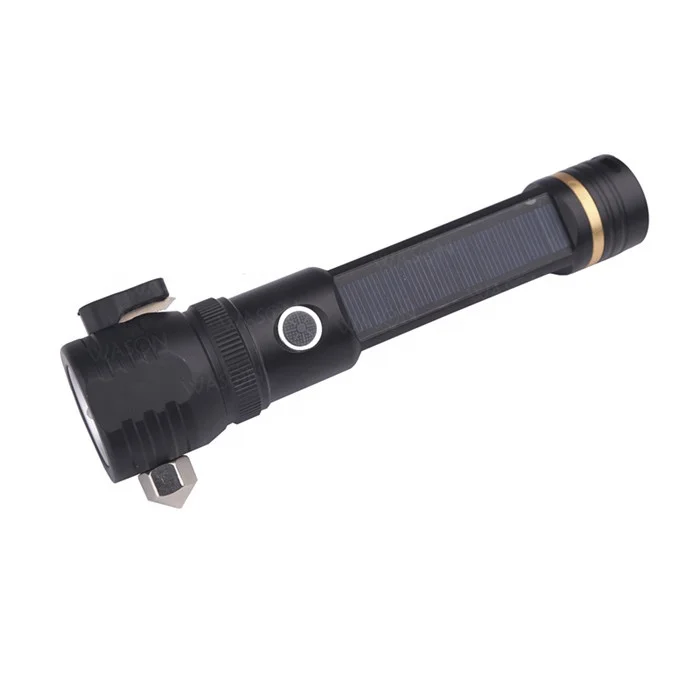 Wason Aluminum High Power Solar Rechargeable Outdoor Survival Or Car Rescue Kit Window Hammer Led Flashlight With Compass