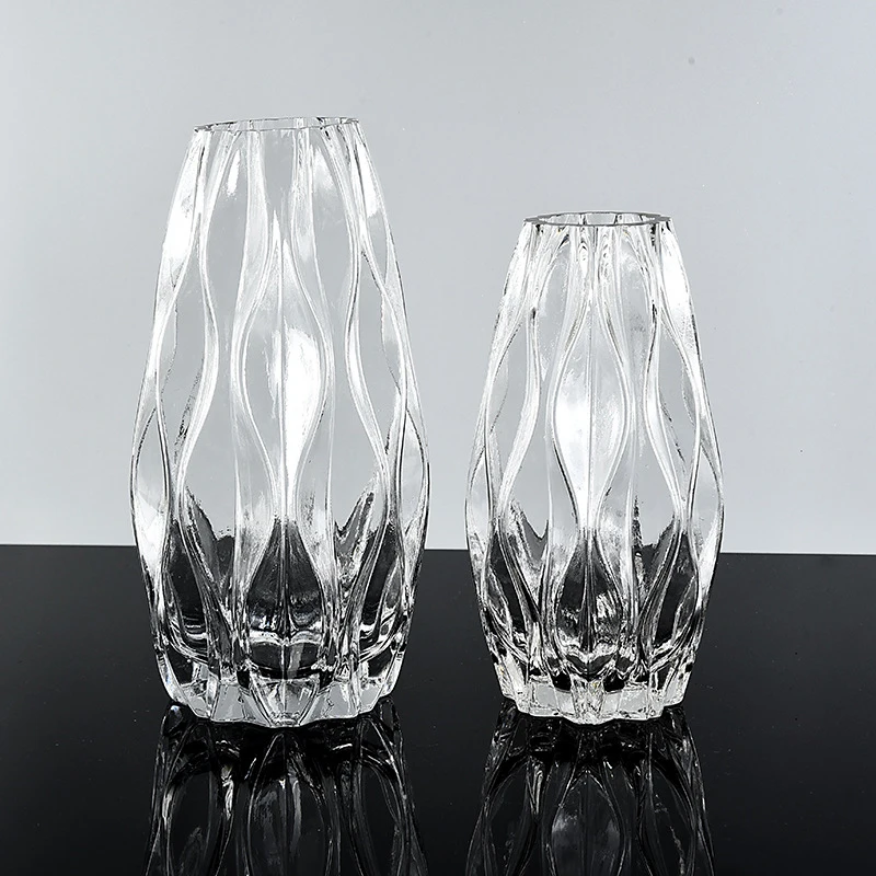 Unique Clear Glass Flower Vase, Small and Elegant Oval Bud Vase, Decorative Floral Vase for Home Decor Office Place Settings