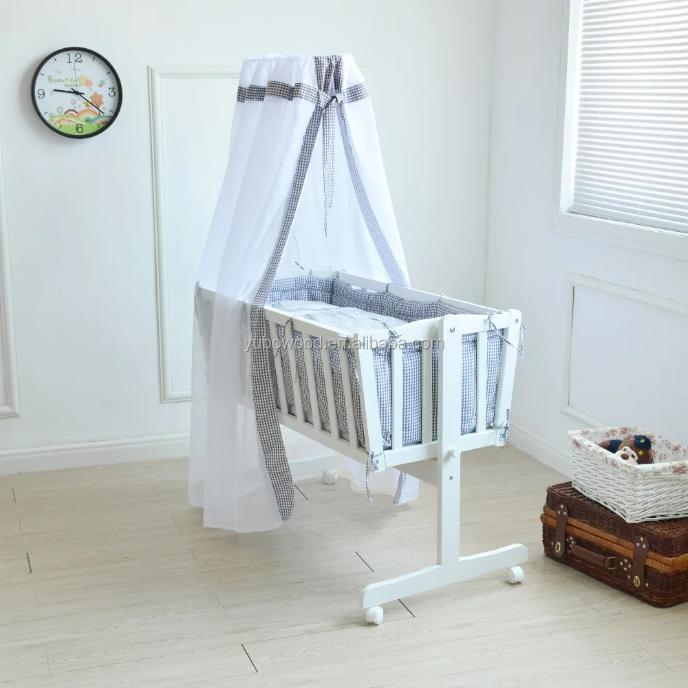 
Solid wood baby cradle wooden swing baby crib white color crib 