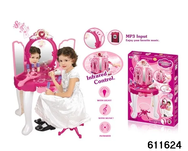Fashional makeup vanity table mirrored dresser set toys with music and sensor light for girls