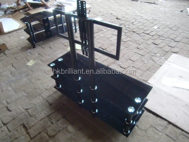 Современная телевизионная стойка из черного закаленного стекла с трехуровневым Стеклянным Столом и настенным креплением для телевизора 32 ~ 60 дюймов LED LCD TV