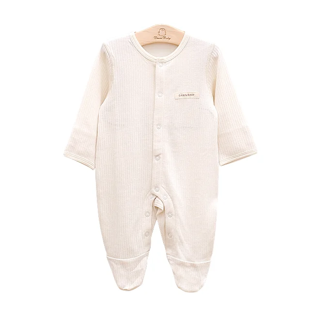 
organic cotton stripe jacquard newborn baby footie pajamas with button 