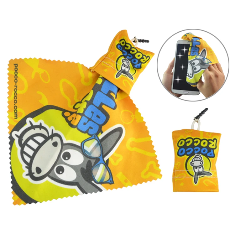 Big quantity supplied customized print microfiber cleaning cloth with keychain