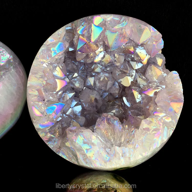 Natural Angel Aura Crystal Cluster Geode Ball Quartz Sphere