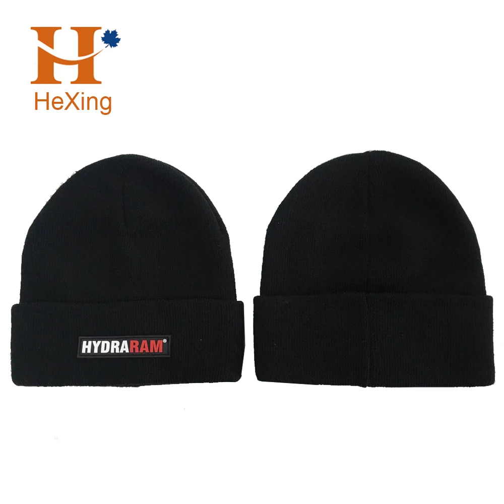 Custom Jacquard Knit Winter Hat Caps for Men/Women Leather Badge Patch with Embossed Logo Designer Beanies