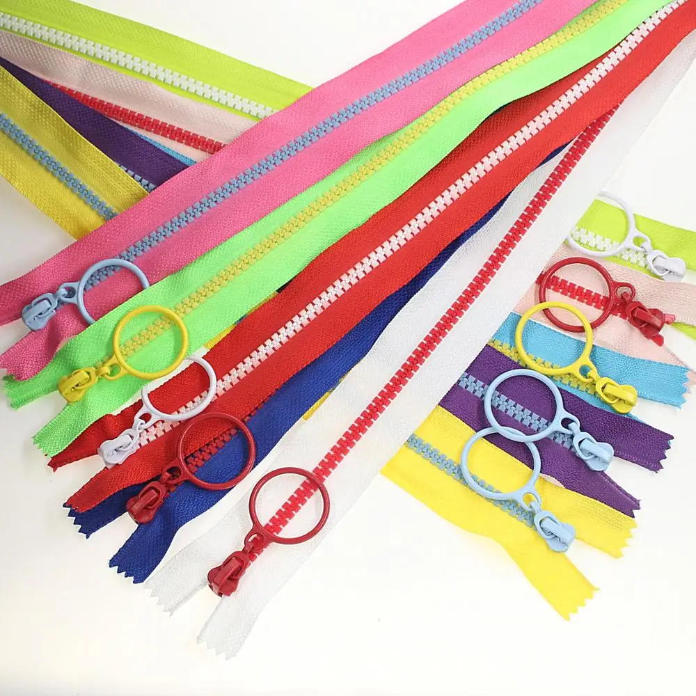No 5 10 colors diy zipper open end plastic zipper fashion ring pull plastic zippers
