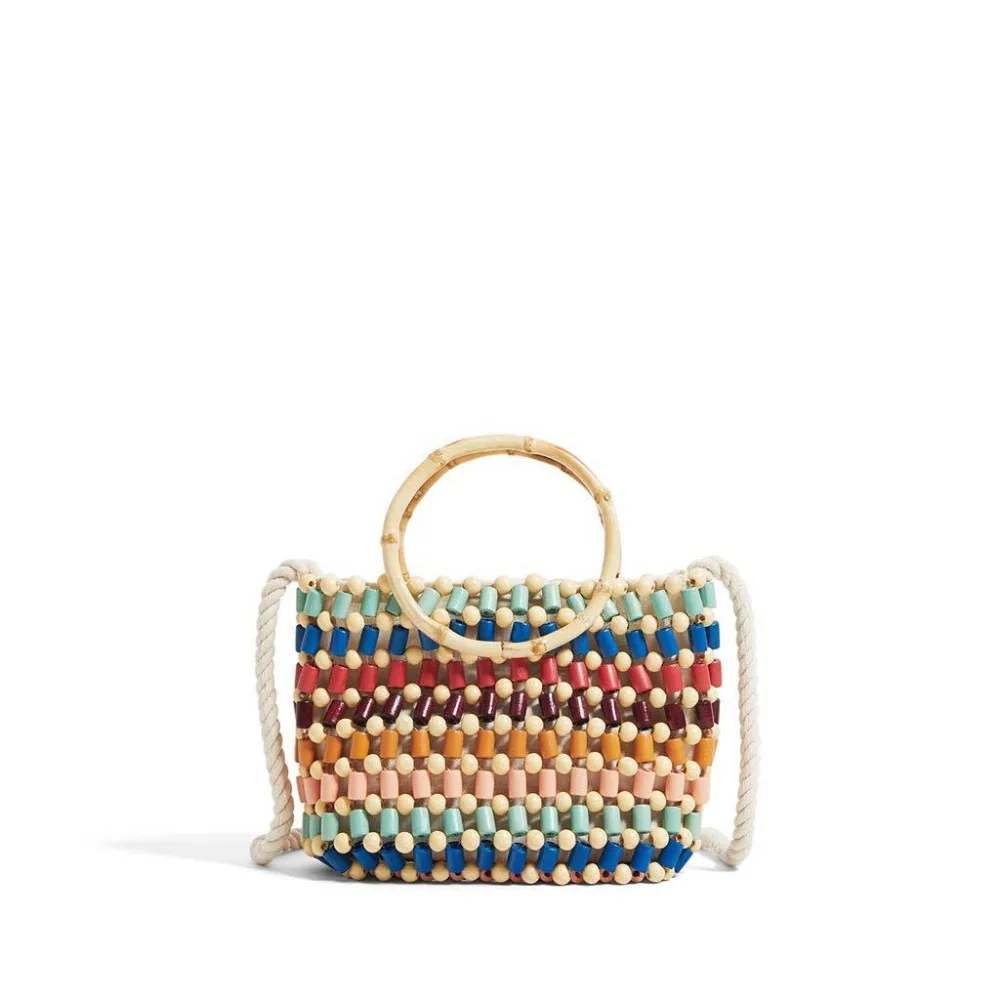 New Arrive Colorful beads woven beach bag shoulder bag crochet tote wooden beads bag for woven