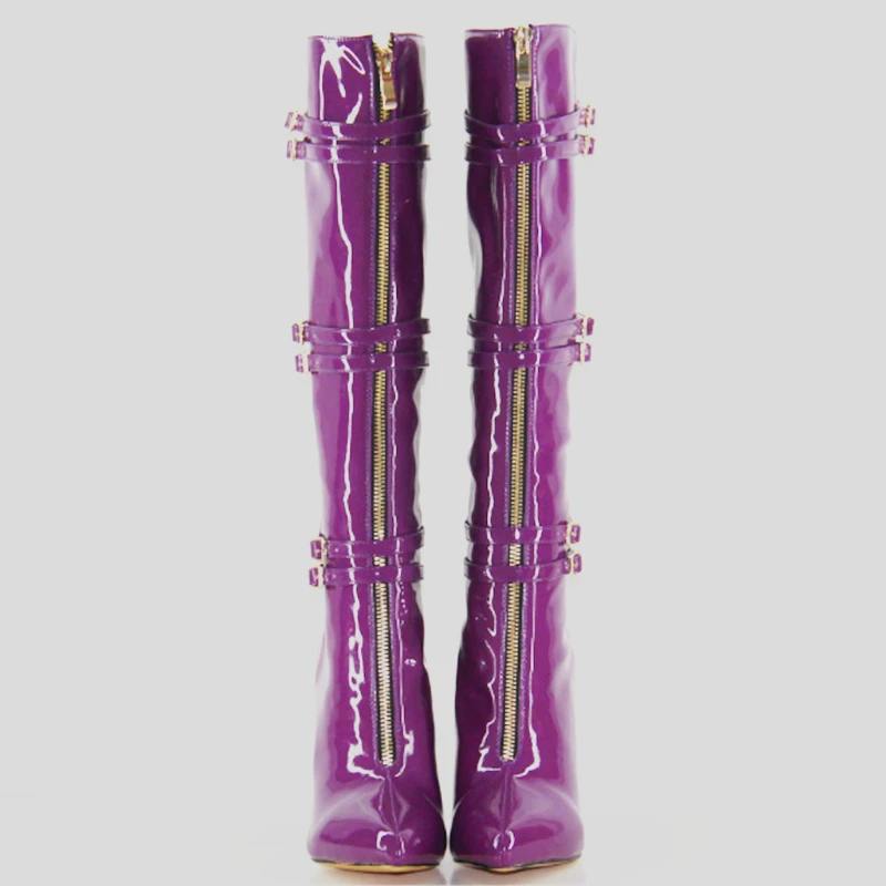 New Western Sexy High Heel Women Winter Long Boots Pointed Toe Fashion Purple Boots Party Wear