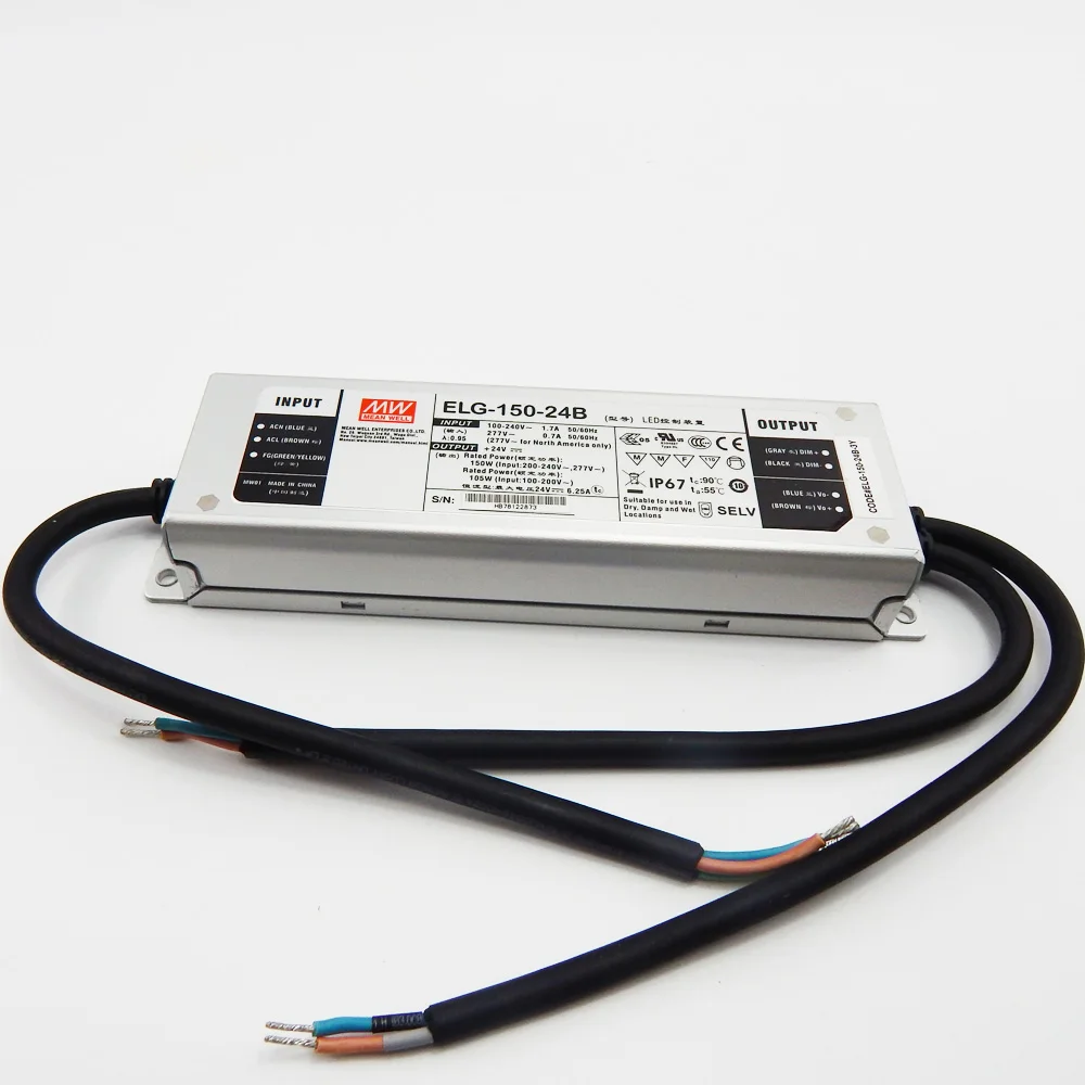 Cheap original meanwell led driver 40W to 600W alu case 150W 24Vdc 0-10v dimming led driver IP67 ELG-150-24B