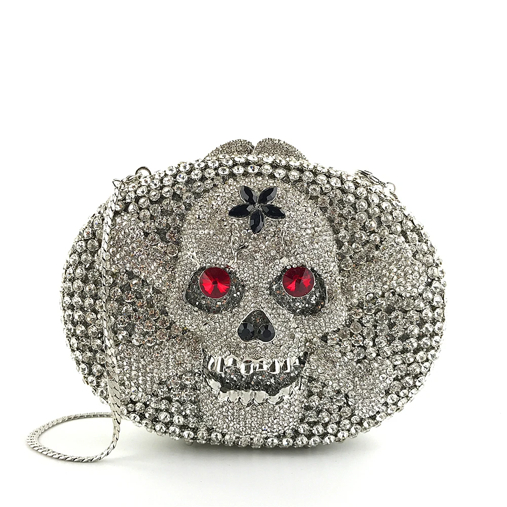 
Popular handmade skull pattern women crystal clutch purse OC3680 