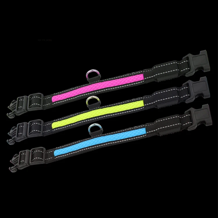 Custom logo adjustable usb rechargeable led nylon pet dog collar