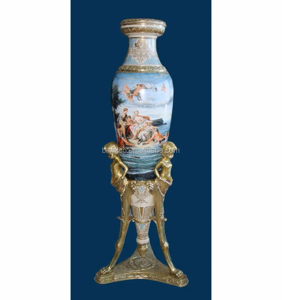 
Luxury Baroque Porcelain Large Vase/Porcelian Hand Pinted Large Blue Reproduction Vase/Home Decor Antique Vase With Gilt Bronze 