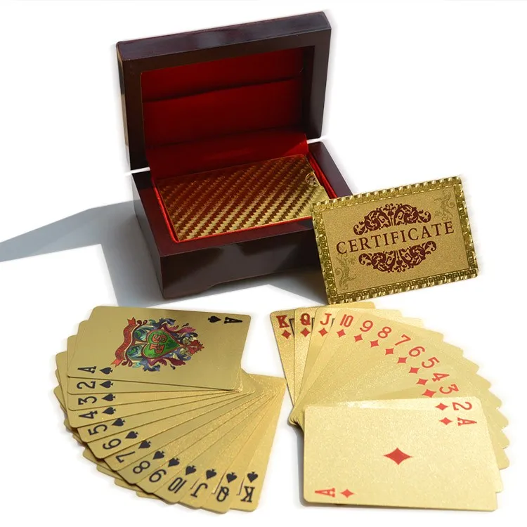 2021 latest Supply English Certificate and red Box Mosaics Gold Foil Poker Plated Gold Cards