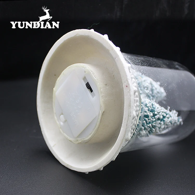 Wholesale hand made decorative led lighted up clear glass dome bell cloche ornament with base with christmas tree inside