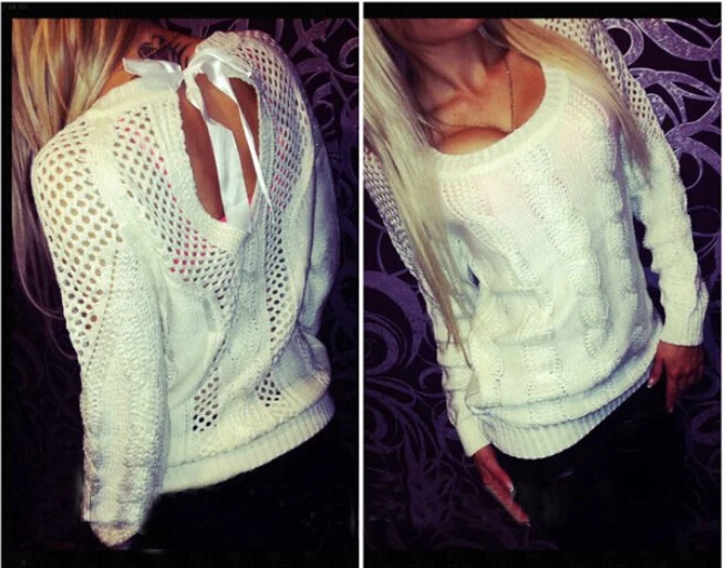 autumn winter 2015 ladies pierced lace back casual sweater women pullover S M L XL