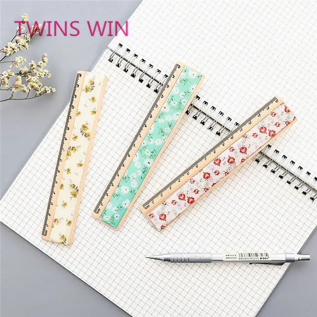 Рекламная фабрика, корейские канцелярские товары, список с ценой, милый цветочный дизайн, деревянная складная линейка 15 см для детей