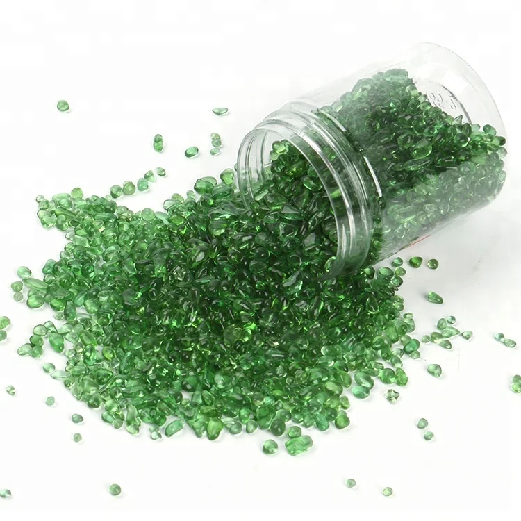 Wholesale 3-6mm High Luster Green Decorative Crystal Fire Glass Beads Pebbles for Fire Pit Fireplace Resin Artworks