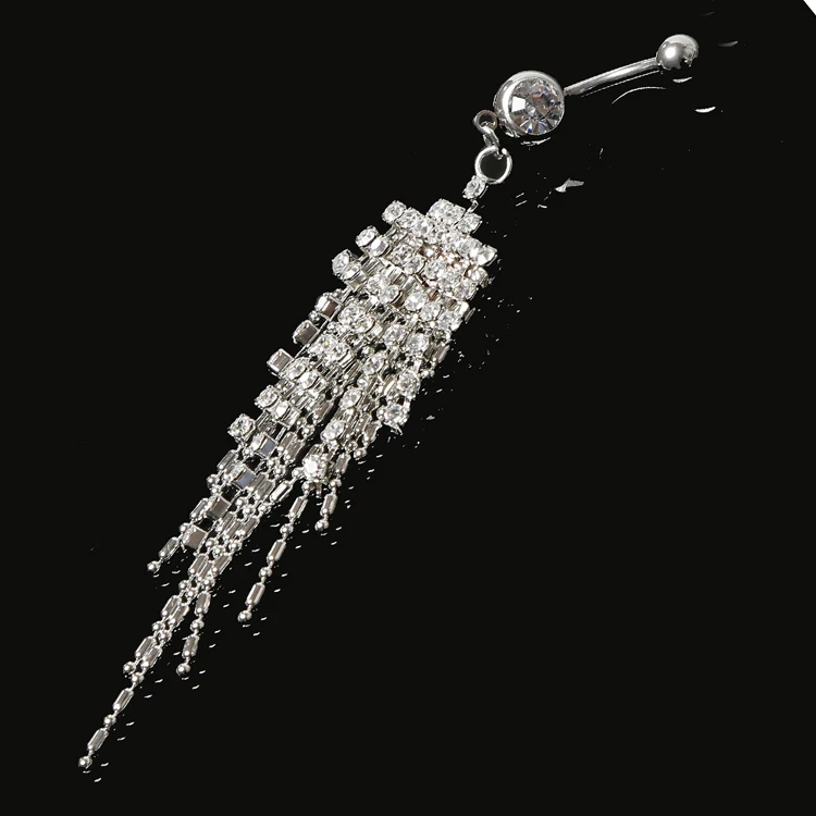 Body Jewelry Belly Tassel Navel Ring Czech Stone Titanium Steel Navel Piercing Belly Button Ring for Women Piercing Accessories