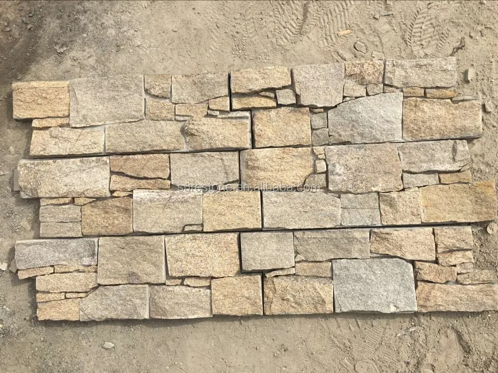 Sesame yellow sandstone cement backed stone panel natural stone wall cladding