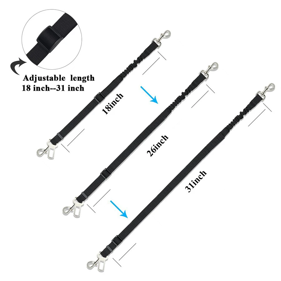 Safety Leads Vehicle Seatbelt Harness Nylon Fabric Adjustable Dog Car Seat Belt Leash with Elastic Bungee Bufferrunning Black