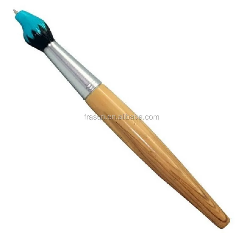 Paint brush shaped novelty wooden color plastic ball pen