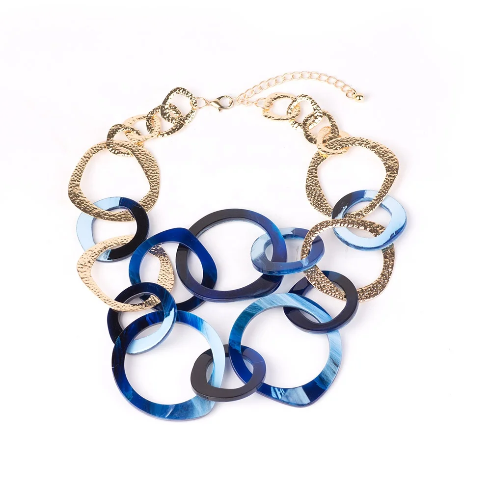 Sexy Customized Design Irregular Big Size Acetic Acid Gold Metal Link Resin Acrylic Necklace Resin Jewelry For Female