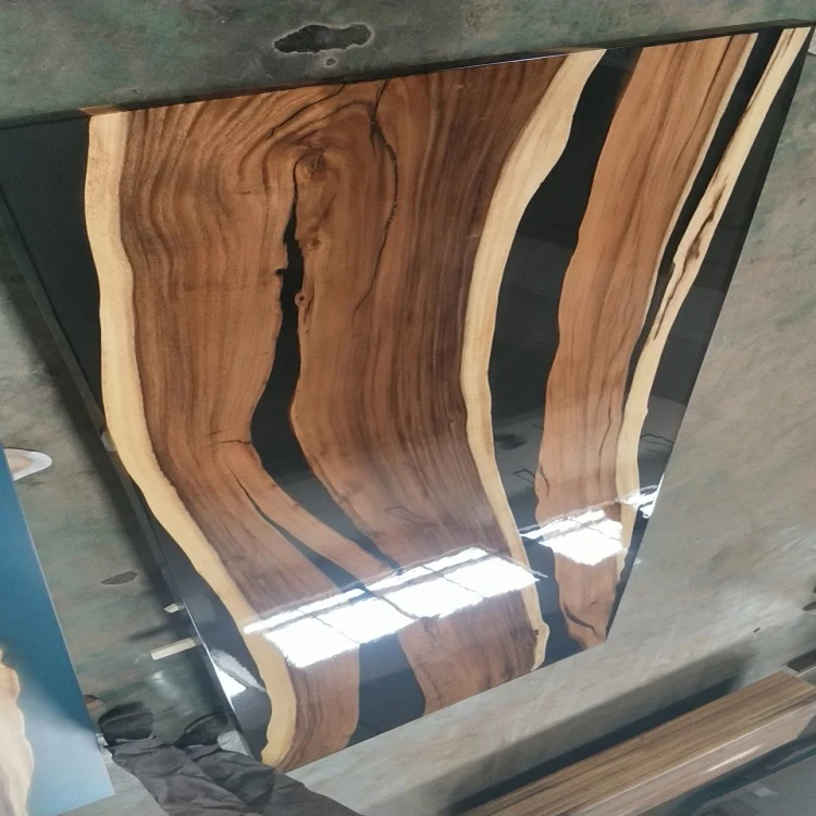 Unique table top solid walnut wood with black epoxy resin river table dining table
