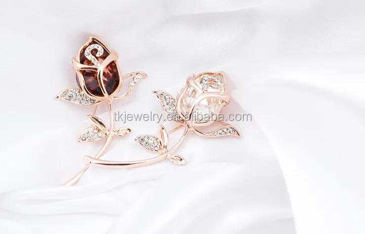 Fashion Crystal rose Brooch gold plated elegant brooches pins For Wedding Jewelry